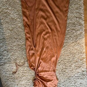 Shareen Elegant Rust Satin Maxi Dress